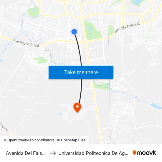 Avenida Del Faisán, 6401 to Universidad Politecnica De Aguascalientes map