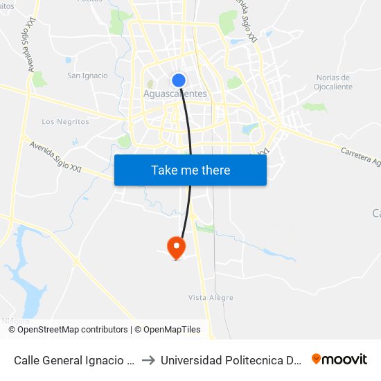 Calle General Ignacio Zaragoza, 810 to Universidad Politecnica De Aguascalientes map