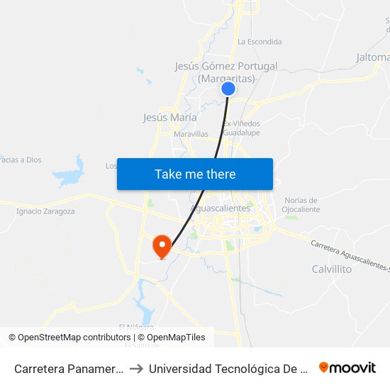 Carretera Panamericana, 545 to Universidad Tecnológica De Aguascalientes map