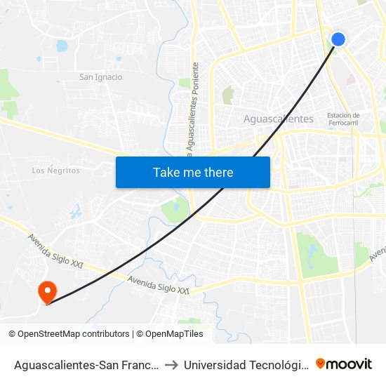 Aguascalientes-San Francisco De Los Romo, 3965 to Universidad Tecnológica De Aguascalientes map