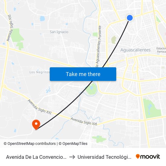 Avenida De La Convencion De 1914 Norte, 1005 to Universidad Tecnológica De Aguascalientes map