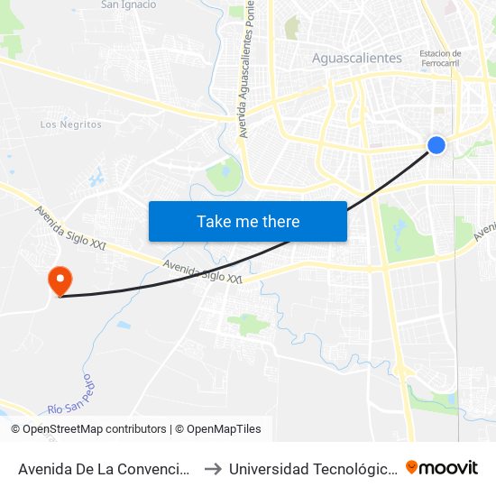 Avenida De La Convención De 1914 Sur, 1205a to Universidad Tecnológica De Aguascalientes map