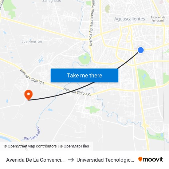 Avenida De La Convención De 1914 Sur, 707 to Universidad Tecnológica De Aguascalientes map