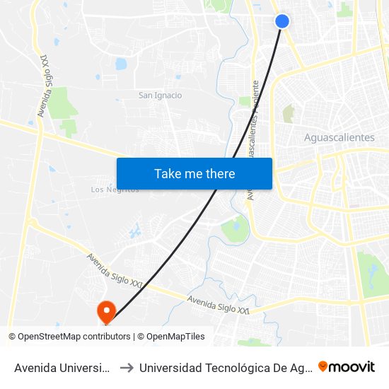 Avenida Universidad, 627 to Universidad Tecnológica De Aguascalientes map