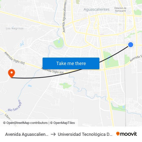 Avenida Aguascalientes Sur, 1065 to Universidad Tecnológica De Aguascalientes map
