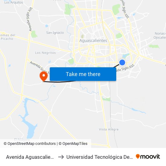 Avenida Aguascalientes Sur, 806 to Universidad Tecnológica De Aguascalientes map