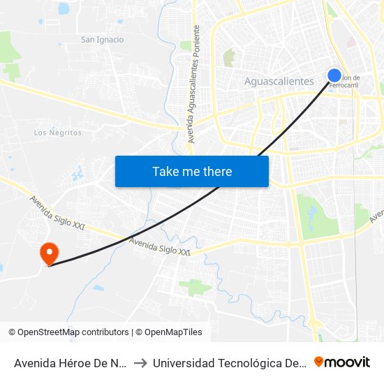 Avenida Héroe De Nacozari, 204 to Universidad Tecnológica De Aguascalientes map