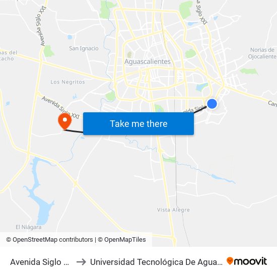 Avenida Siglo Xxi, Lb to Universidad Tecnológica De Aguascalientes map