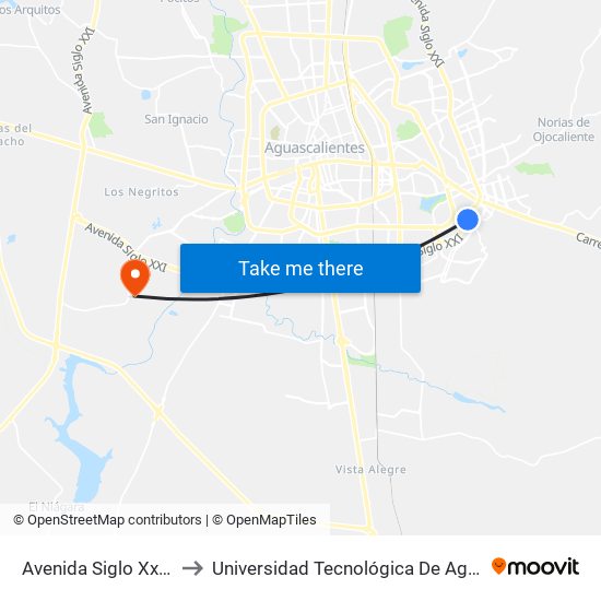 Avenida Siglo Xxi, 1502a to Universidad Tecnológica De Aguascalientes map