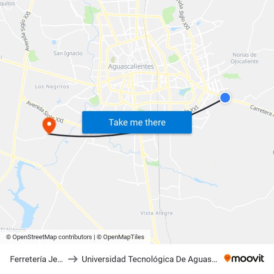 Ferretería Je & Di to Universidad Tecnológica De Aguascalientes map