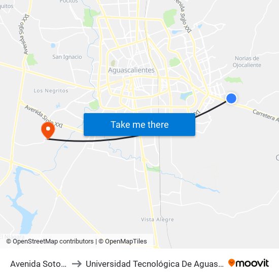 Avenida Sotol 184 to Universidad Tecnológica De Aguascalientes map