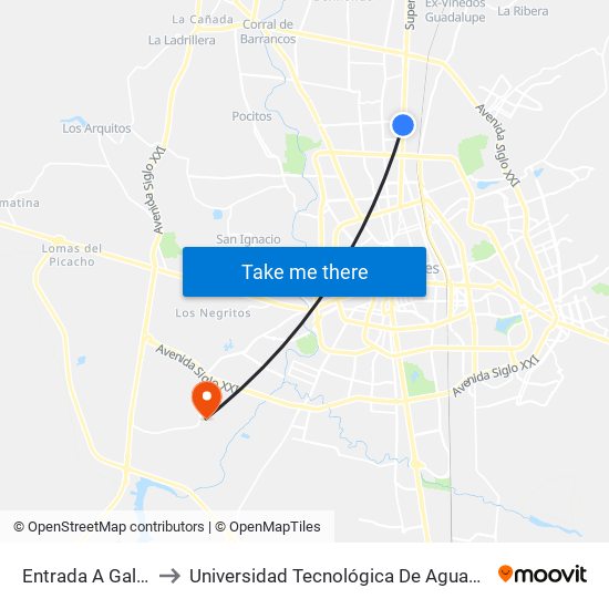Entrada A Galerias to Universidad Tecnológica De Aguascalientes map