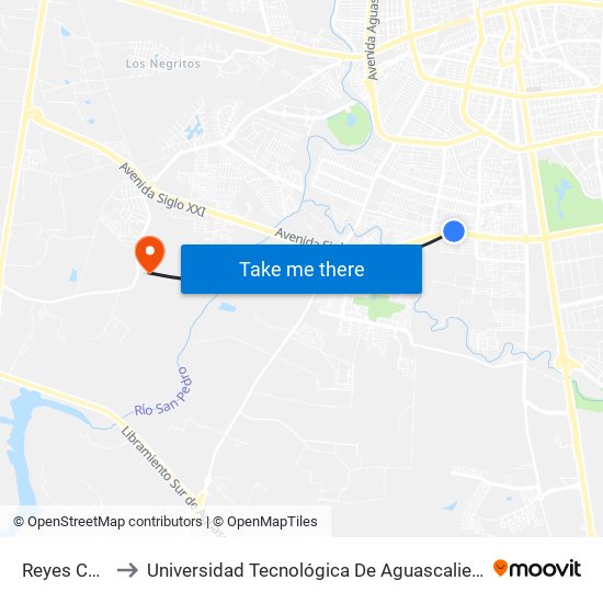 Reyes Cars to Universidad Tecnológica De Aguascalientes map