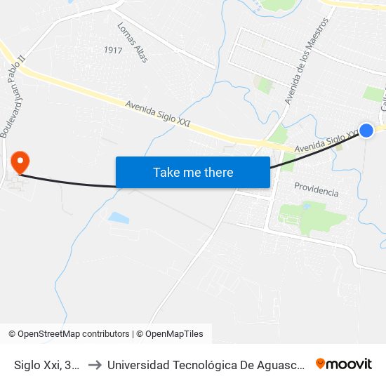 Siglo Xxi, 3333 to Universidad Tecnológica De Aguascalientes map