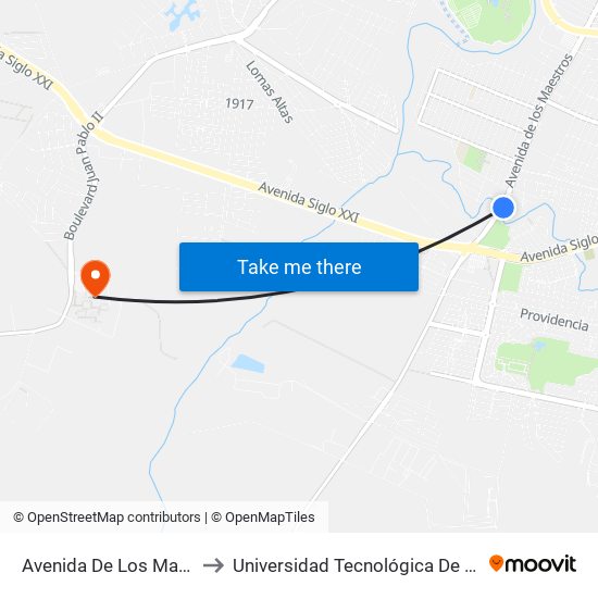 Avenida De Los Maestros, 308 to Universidad Tecnológica De Aguascalientes map