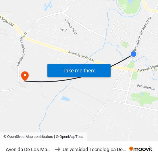 Avenida De Los Maestros, 4202 to Universidad Tecnológica De Aguascalientes map