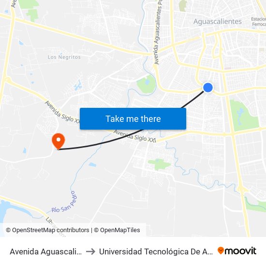 Avenida Aguascalientes Sur to Universidad Tecnológica De Aguascalientes map