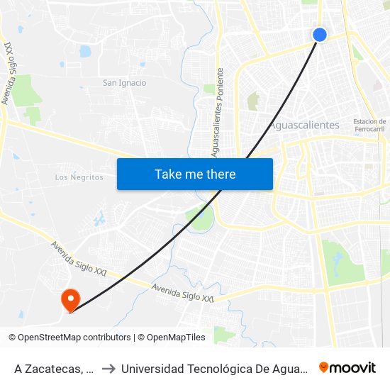 A Zacatecas, 1711 to Universidad Tecnológica De Aguascalientes map