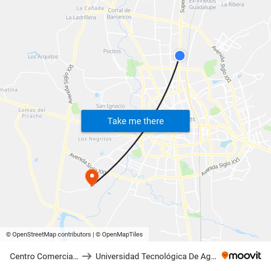 Centro Comercial Altaria to Universidad Tecnológica De Aguascalientes map