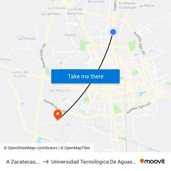 A Zacatecas, 309 to Universidad Tecnológica De Aguascalientes map