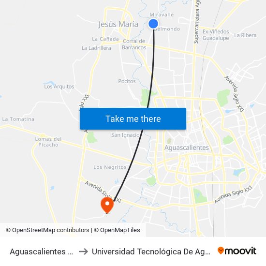 Aguascalientes 53, 803 to Universidad Tecnológica De Aguascalientes map