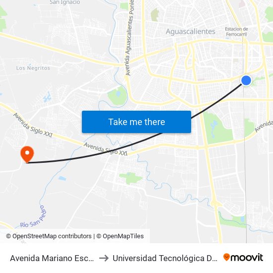 Avenida Mariano Escobedo, 1501b to Universidad Tecnológica De Aguascalientes map