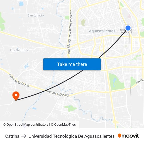 Catrina to Universidad Tecnológica De Aguascalientes map