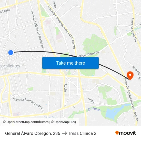 General Álvaro Obregón, 236 to Imss Clinica 2 map