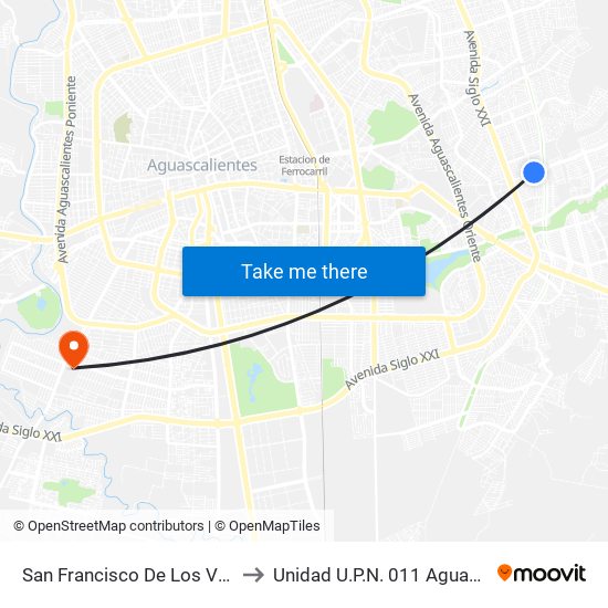 San Francisco De Los Viveros, Lb to Unidad U.P.N. 011 Aguascalientes map