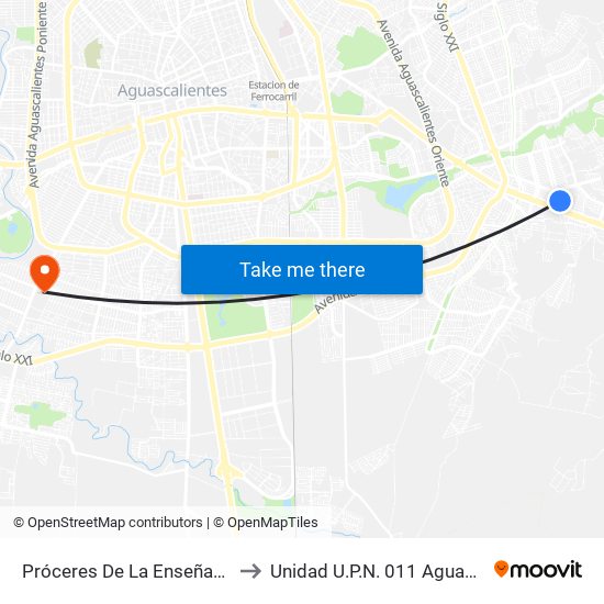 Próceres De La Enseñanza, 1802 to Unidad U.P.N. 011 Aguascalientes map