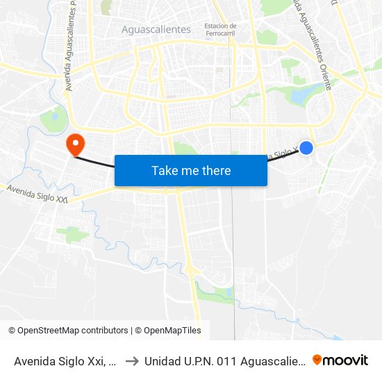 Avenida Siglo Xxi, 510 to Unidad U.P.N. 011 Aguascalientes map