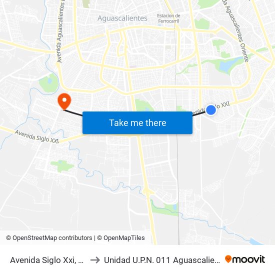 Avenida Siglo Xxi, 319 to Unidad U.P.N. 011 Aguascalientes map