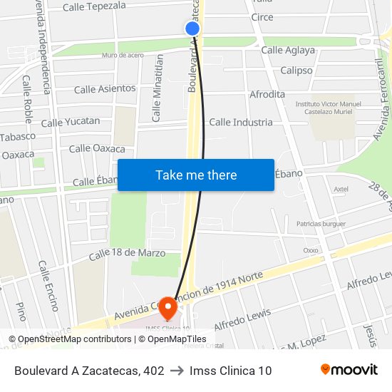 Boulevard A Zacatecas, 402 to Imss Clinica 10 map