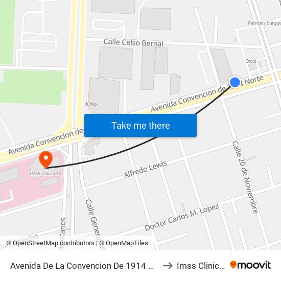 Avenida De La Convencion De 1914 Norte, 100 to Imss Clinica 10 map