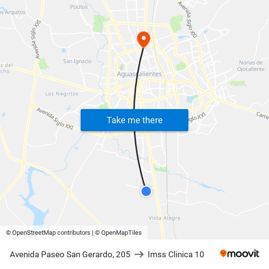 Avenida Paseo San Gerardo, 205 to Imss Clinica 10 map