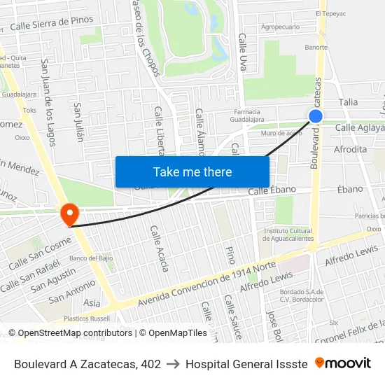 Boulevard A Zacatecas, 402 to Hospital General Issste map