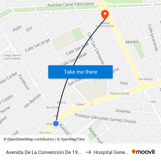Avenida De La Convención De 1914 Poniente, 2013 to Hospital General Issste map