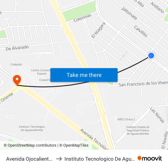 Avenida Ojocaliente, 1002b to Instituto Tecnologico De Aguascalientes map