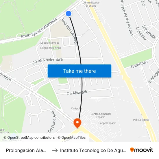 Prolongación Alameda, Lb to Instituto Tecnologico De Aguascalientes map