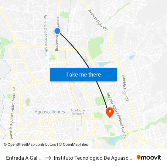 Entrada A Galerias to Instituto Tecnologico De Aguascalientes map