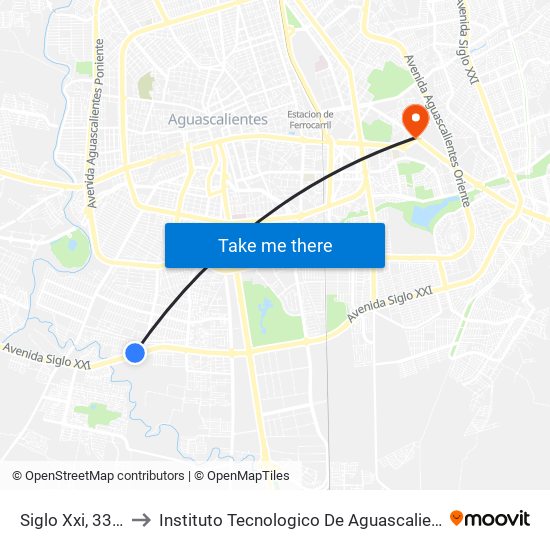 Siglo Xxi, 3333 to Instituto Tecnologico De Aguascalientes map