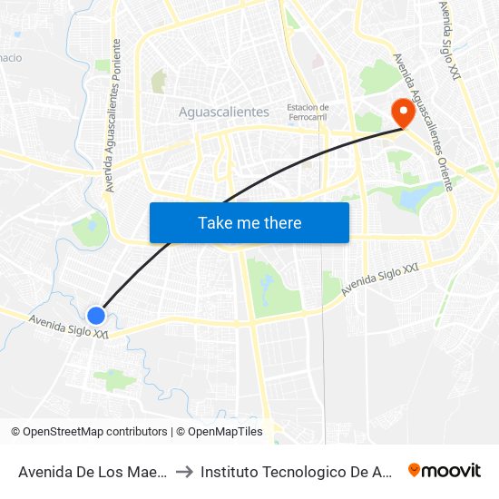 Avenida De Los Maestros, 308 to Instituto Tecnologico De Aguascalientes map