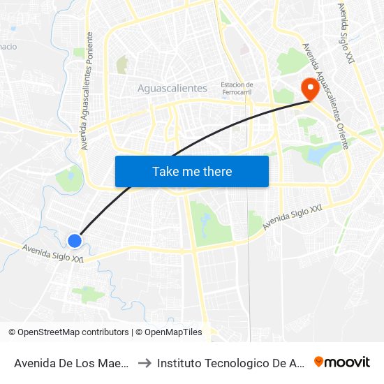 Avenida De Los Maestros, 4202 to Instituto Tecnologico De Aguascalientes map