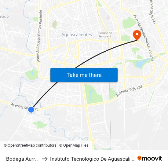 Bodega Aurrera to Instituto Tecnologico De Aguascalientes map
