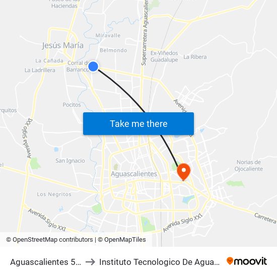 Aguascalientes 53, 220 to Instituto Tecnologico De Aguascalientes map