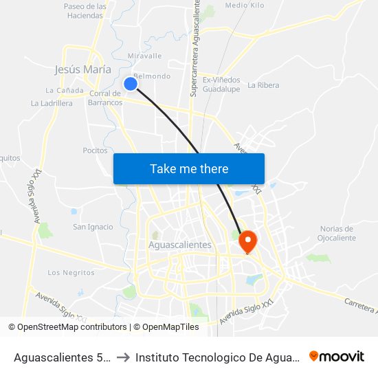 Aguascalientes 53, 337 to Instituto Tecnologico De Aguascalientes map
