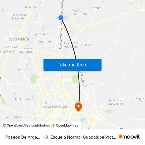 Paseos De Argenta to Escuela Normal Guadalupe Victoria map