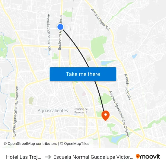 Hotel Las Trojes to Escuela Normal Guadalupe Victoria map