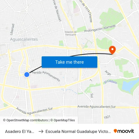 Asadero El Yaqui to Escuela Normal Guadalupe Victoria map