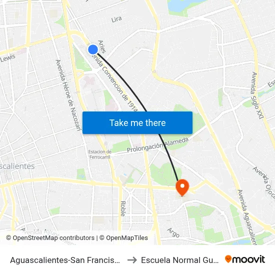 Aguascalientes-San Francisco De Los Romo, 3965 to Escuela Normal Guadalupe Victoria map